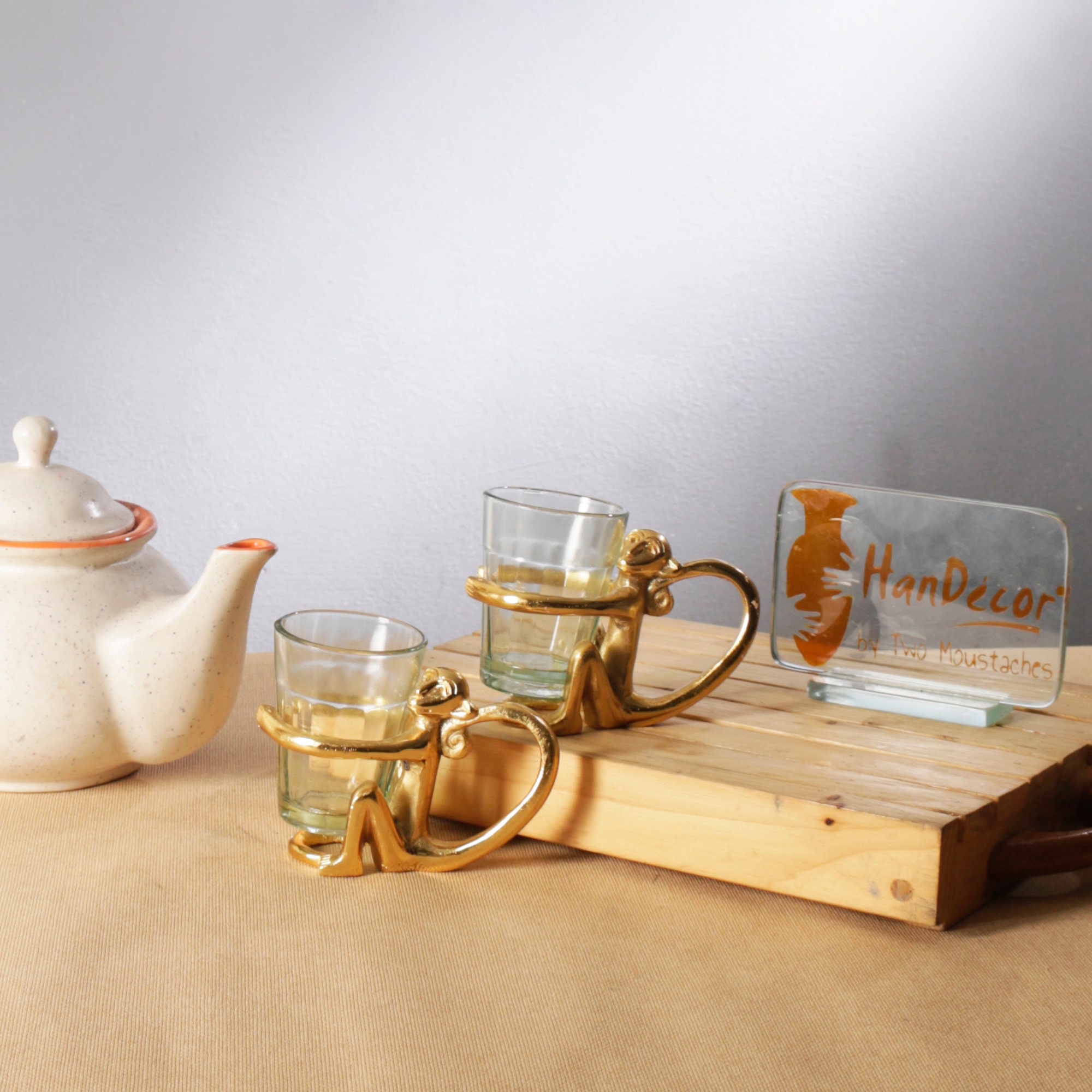 Chai Tea Holder Brass Monkey Tea Cup Holder Glass Pair Set Etsy