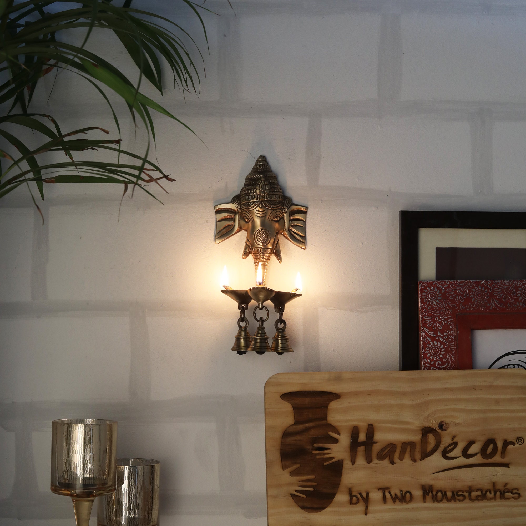 Brass Ganesha Wall Hanging Deepak With Bells for Home Decor Etsy