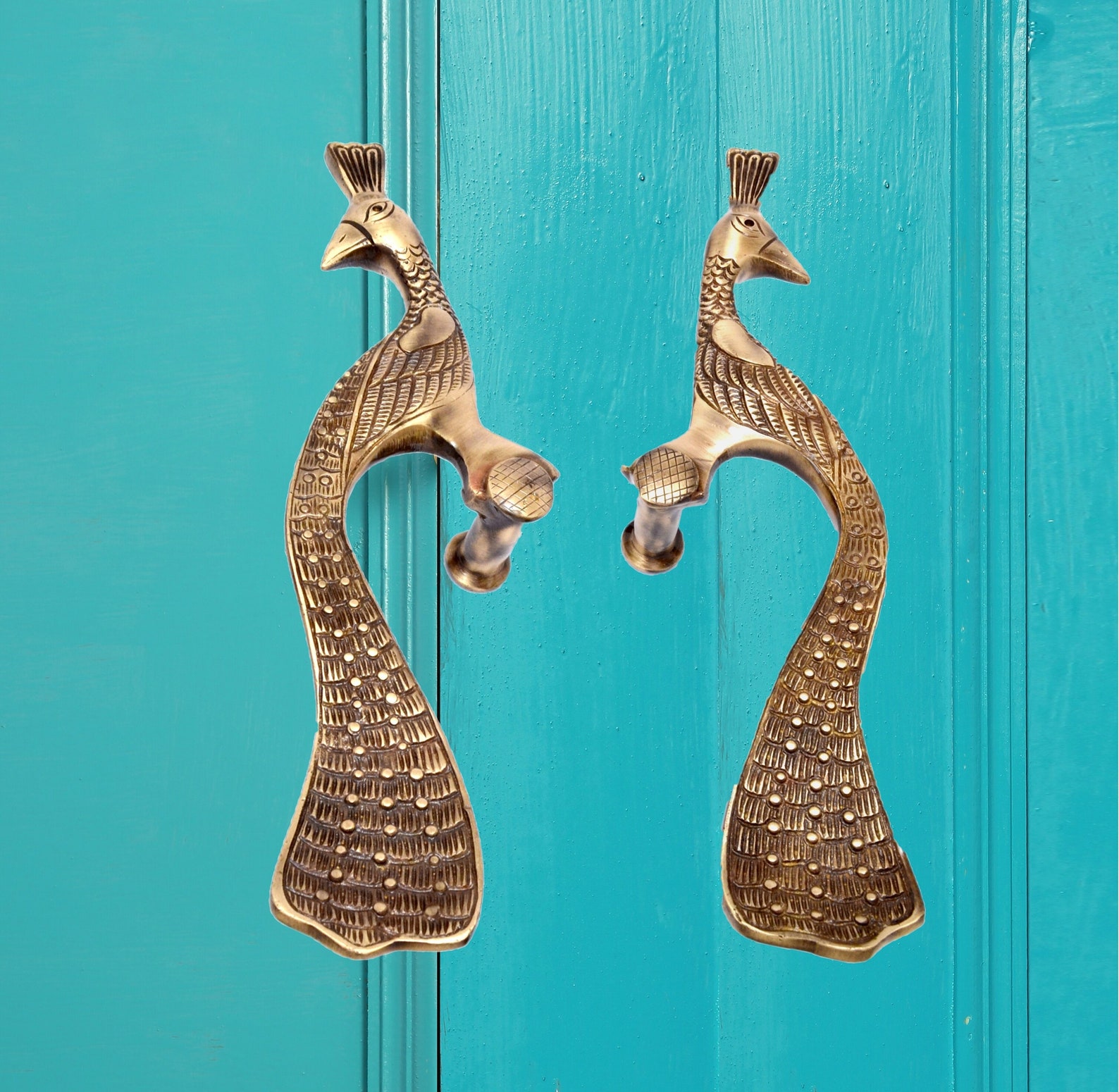 Peacock Design 13 Inches Brass Door Handle Pair set of 2 Etsy