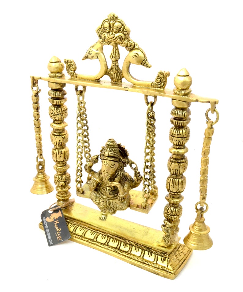Showpieces for Home Decor Ganesha on Jhoola Swing with Bells Brass Showpiece Indian Decor Art Indian Art Showpieces