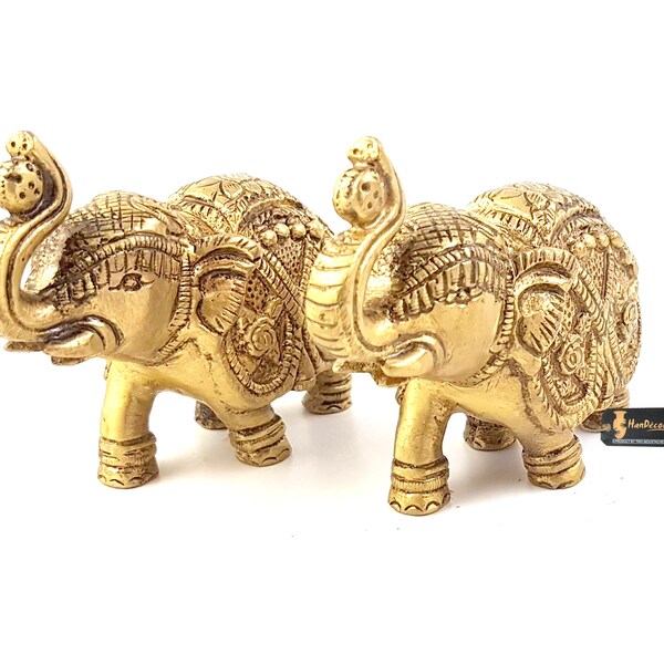 Handmade Ethnic Indian 3 Inches Brass Elephant Pair Decor Showpiece, Home Decor Statue, Indian Decorations, Indian Houseware, Brass Figurine