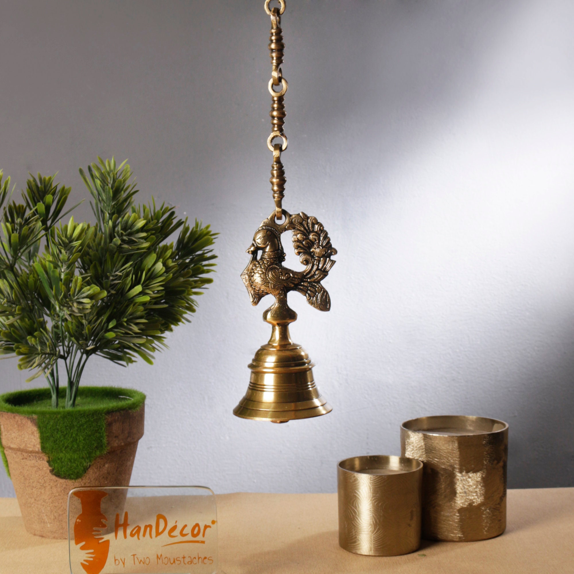 Vintage Brass Temple Bell With Peacock on Chain Indian Decor Etsy