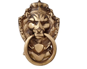 Brass Lion Design Door Knocker - Antique Brass Finish, Door Decoration, Front Door Decor, Metal Door Decor, Home Decor