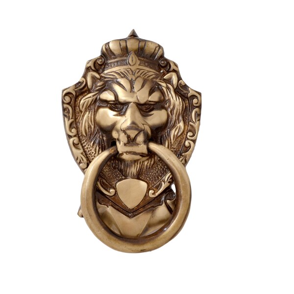 Brass Lion Design Door Knocker - Antique Brass Finish, Door Decoration, Front Door Decor, Metal Door Decor, Home Decor