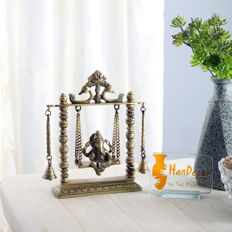 Showpieces for Home Decor Ganesha on Jhoola Swing with Bells Brass Showpiece Indian Decor Art Indian Art Showpieces