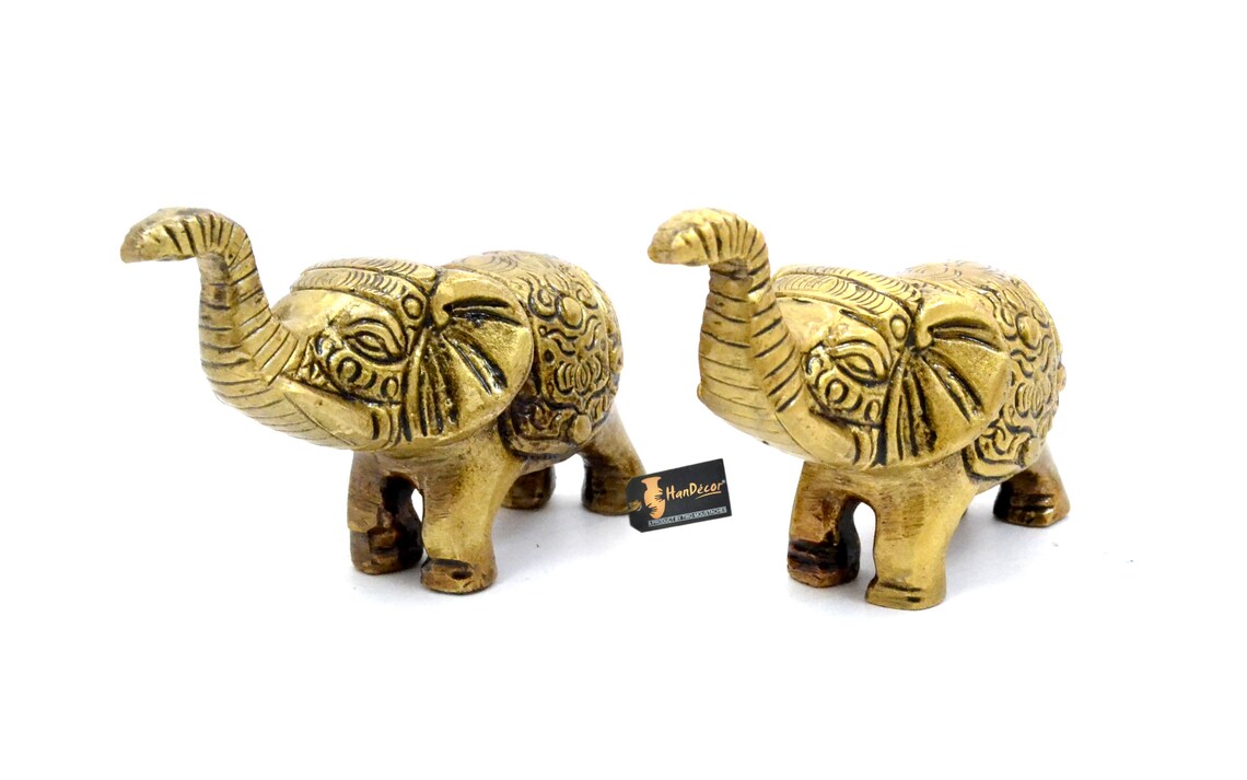 Ethnic Indian Brass Elephant Showpiece Set of 2 Brass Decor Etsy