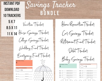 Savings Tracker Bundle, 10 different Savings Tracker, Savings Printable, savings planner, savings chart, budget planner bundle