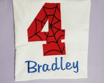 Spider web Birthday T-shirt for boys,  Embroidery  Number Birthday shirts