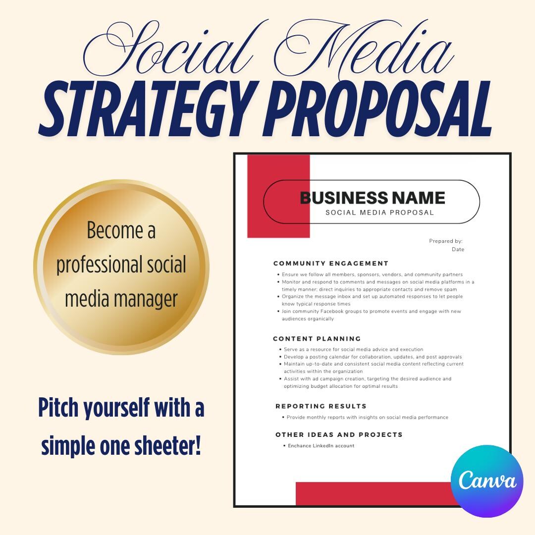 Social Media Strategy Proposal Template | Canva Editable One Sheet ...