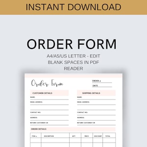 order form, small business form, business order form, printable order form, customer order form, order form, INVOICE, printable invoice