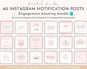 60 Instagram post templates, Instagram notification posts, engagement boosting templates, social media bundle, Canva template bundle, coach