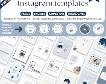 Podcast Instagram Templates, Canva Social Media Kit (Digital Download)