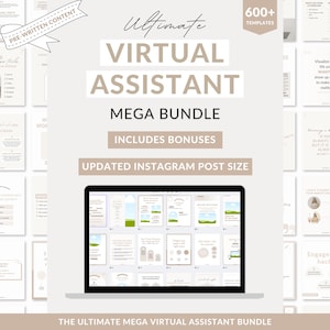 Virtual assistant mega bundle, Virtual assistant pricing guide, Virtual assistant Instagram posts, Content ideas, Virtual assistant template
