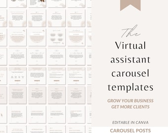 Virtual assistant carousel templates, Virtual assistant templates, Virtual assistant Instagram, VA content, Virtual assistant Canva template