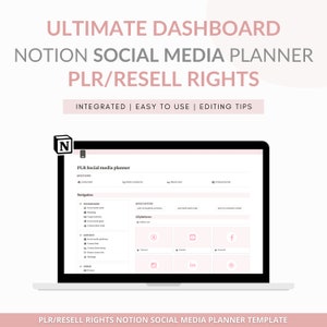 Notion social media planner template, PLR Notion template, Notion social media planner, Notion content planner, PLR notion planner, Notion