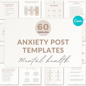 Mental health Anxiety post templates, Anxiety templates, Mental health Instagram, Wellness coach, Self-love post templates, therapist Canva