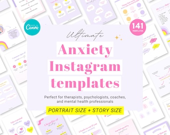 Anxiety Instagram Post Templates for Therapists, Canva Editable (141)