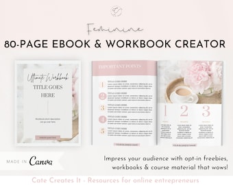 Canva ebook template, editable workbook template. Lead Magnet, course creator, Opt In Coaches, Bloggers, Course Creators, Virtual Assistant,
