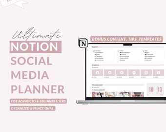 Plantilla de planificador de redes sociales de Notion, plantilla de Notion, planificador de Instagram de Notion, planificador de contenido de Notion, panel de control todo en uno de Notion