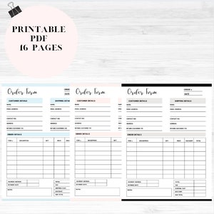 May include: Three printable order forms with black text on a white background. The forms are labeled "Order Form" and have sections for customer details, shipping details, and order details. The forms are designed for use with a pen or pencil.