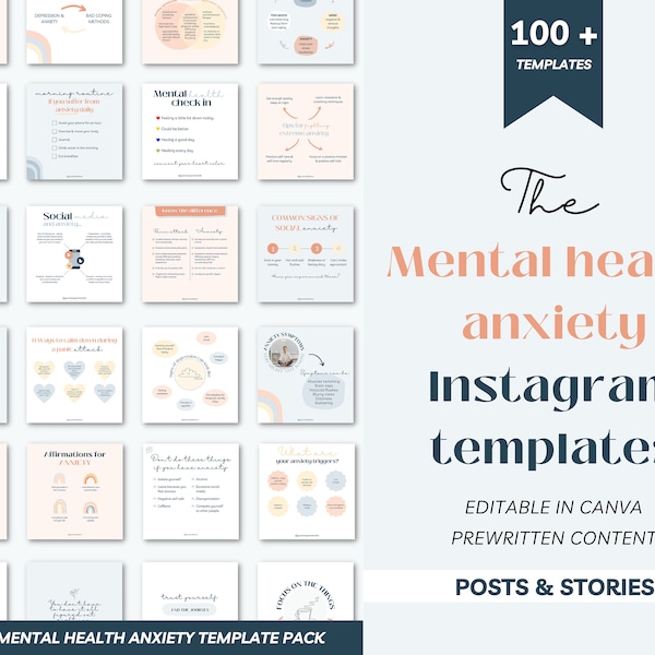 Mental health Anxiety post templates, Anxiety templates, Mental health Instagram, counselor Instagram template, Therapist template Instagram