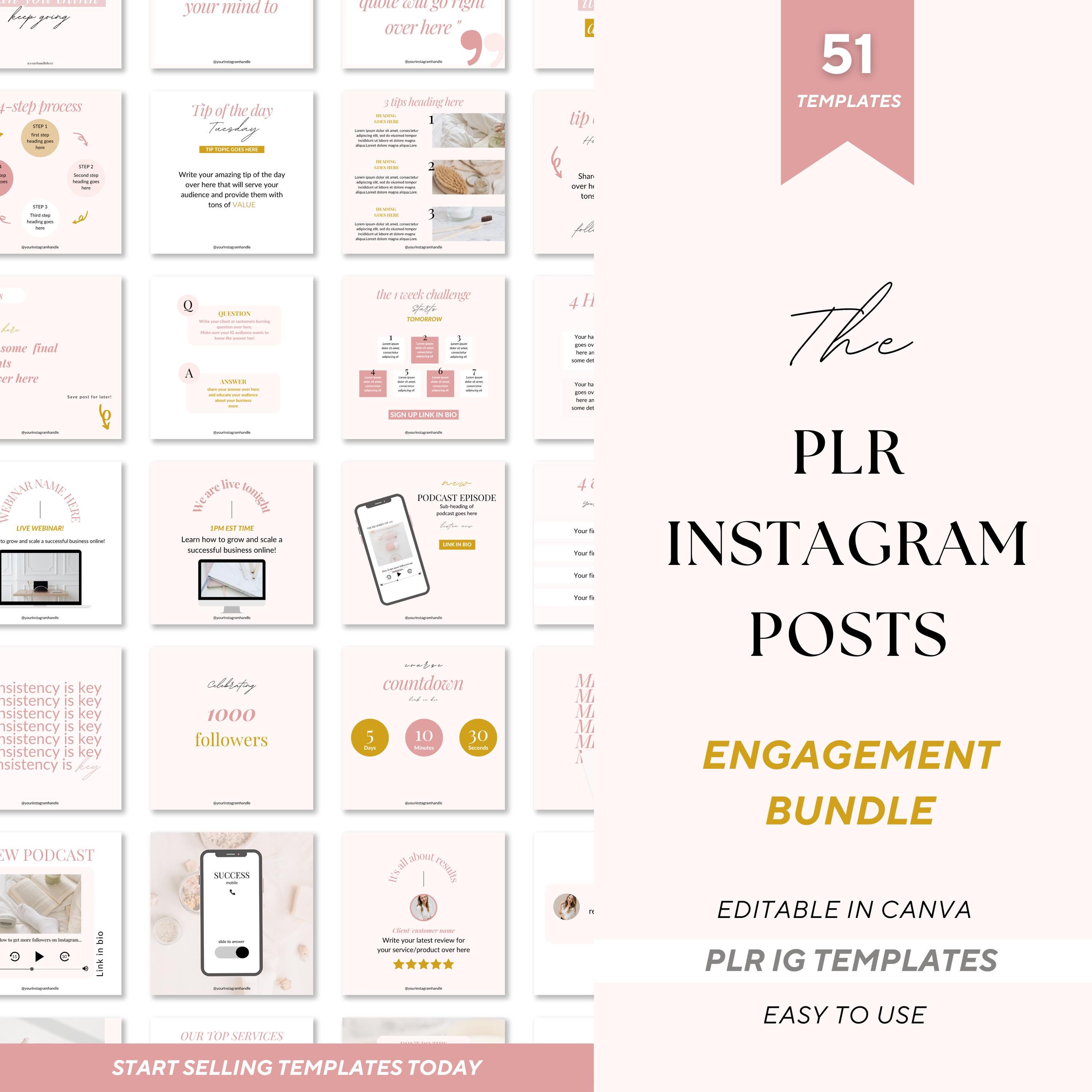 PLR Instagram templates, Resell rights Instagram templates, Instagram posts, Commercial use Instagram, PLR templates, PLR Canva templates
