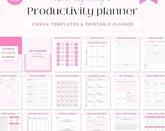 Planificador de productividad Canva, Planificador de productividad imprimible, planificador de vida, kit de plantillas de planificador, planificador de vida imprimible, planificador 2024, Canva