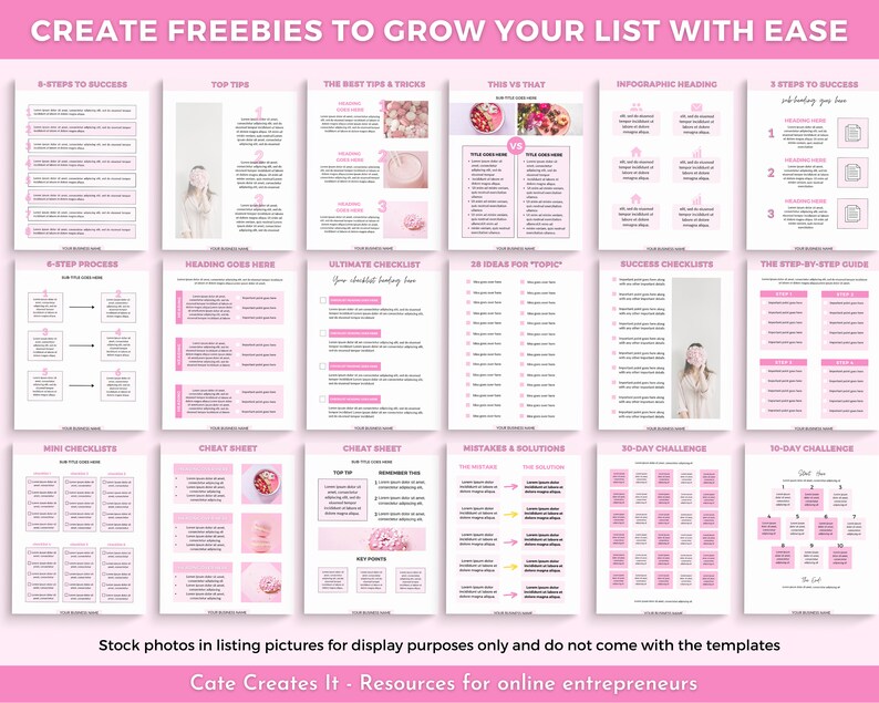 Puede incluir: Un conjunto de plantillas imprimibles para crear obsequios gratuitos para hacer crecer una lista de correo electr&oacute;nico. Las plantillas est&aacute;n dise&ntilde;adas con un esquema de color rosa y blanco y presentan varios dise&ntilde;os, incluidas listas de verificaci&oacute;n, hojas de trucos y gu&iacute;as paso a paso.