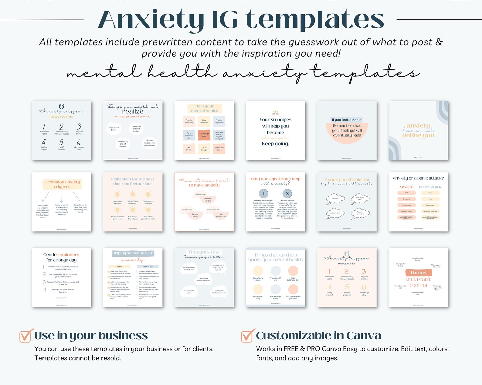 Mental Health Anxiety Post Templates, Anxiety Templates, Mental Health ...