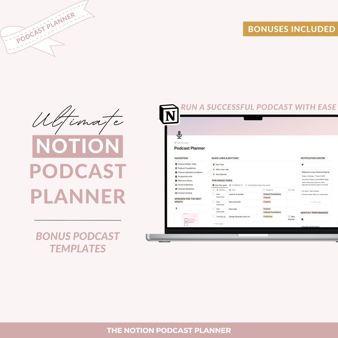 Notion Podcast Planner Template, Canva Bonus (digital Download) - Etsy UK