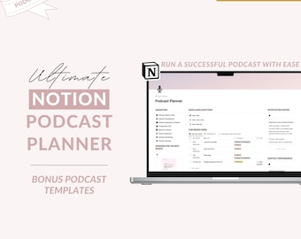 Notion podcast planner, Podcast planner, Podcast templates, Podcast canva, Notion Podcast, Notion template, Notion planner, Notion business