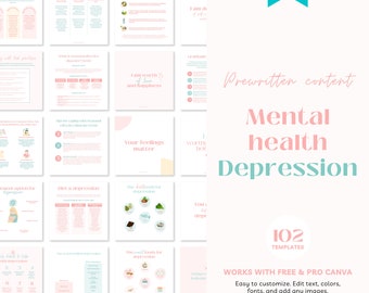 Depression Instagram Templates, Mental Health Therapist Canva (102 Posts)