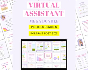 Virtual assistant mega bundle, Virtual assistant pricing guide, Virtual assistant Instagram posts, Content ideas, Virtual assistant template