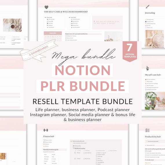 PLR Notion template bundle, Notion Instagram planner, Notion life planner, Notion business planner, Notion social media, Notion PLR template