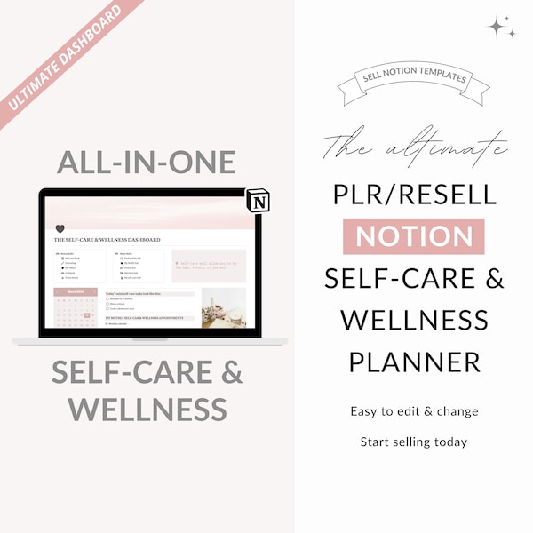 PLR Notion planner, Notion self-care planner, Notion PLR planner, Resell Notion template, Notion wellness planner, Notion life planner