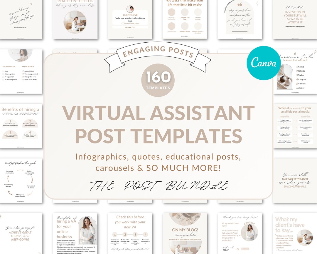 Virtual Assistant Post Template Bundle, VA Carousel Posts, Virtual ...