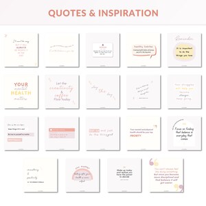 May include: A collection of 16 inspirational quotes displayed on a white background with pink and yellow accents. The quotes are about mental health, creativity, healthy habits, and finding balance in everyday life.