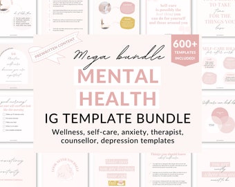 Mental health Instagram templates, Mental health posts, Mental health social media, Self-love template, Self-care template, Wellness content