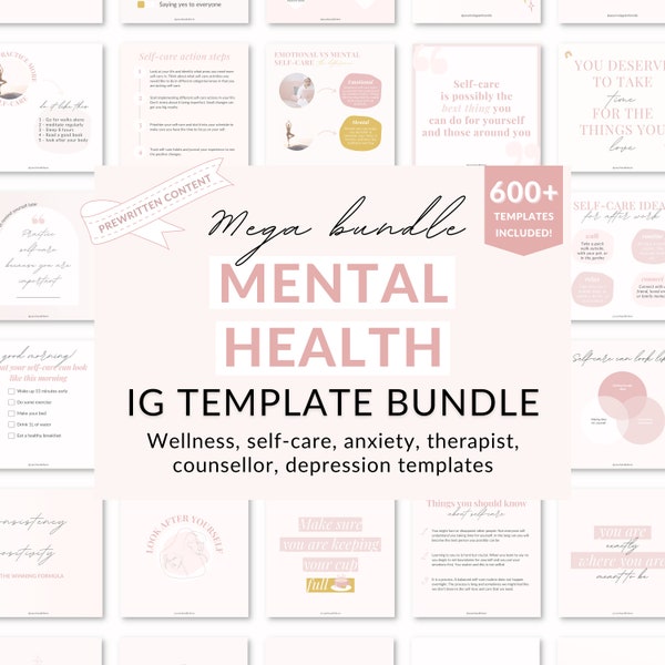 Mental health Instagram templates, Mental health posts, Mental health social media, Self-love template, Self-care template, Wellness content