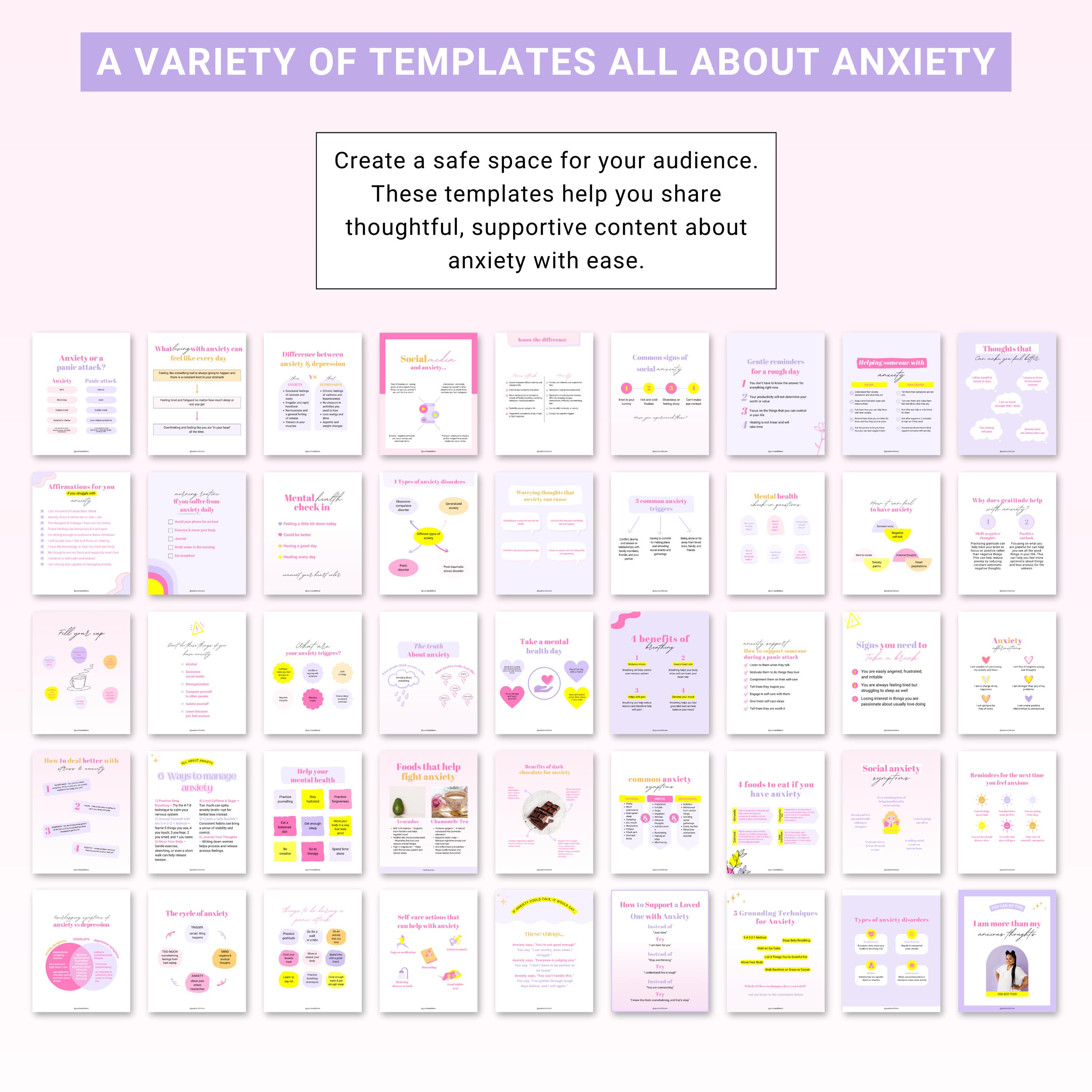 Anxiety Instagram Post Templates for Therapists, Canva Editable (141 ...