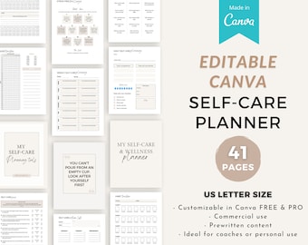 Self-care Canva planner templates, Self-care coach workbook, self-love templates, Canva planner templates, Editable Canva planner, coaching