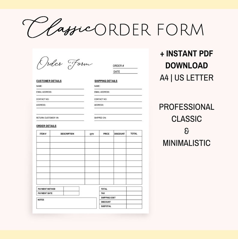 order form order template small business form business etsy