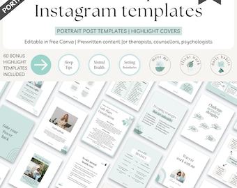 Therapist Instagram Templates, Social Media Bundle (Canva Editable)