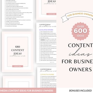 Op de afbeelding: Een roze en witte afbeelding met de tekst "Meer dan 600 Content-ideeën voor ondernemers" en "Content-ideeën voor kleine bedrijven". De afbeelding bevat een roze cirkel met het getal "600" in witte tekst en het woord "Ideeën" in zwarte tekst. De afbeelding bevat ook een roze banner met de tekst "Content-ideeën voor ondernemers" in zwarte tekst.