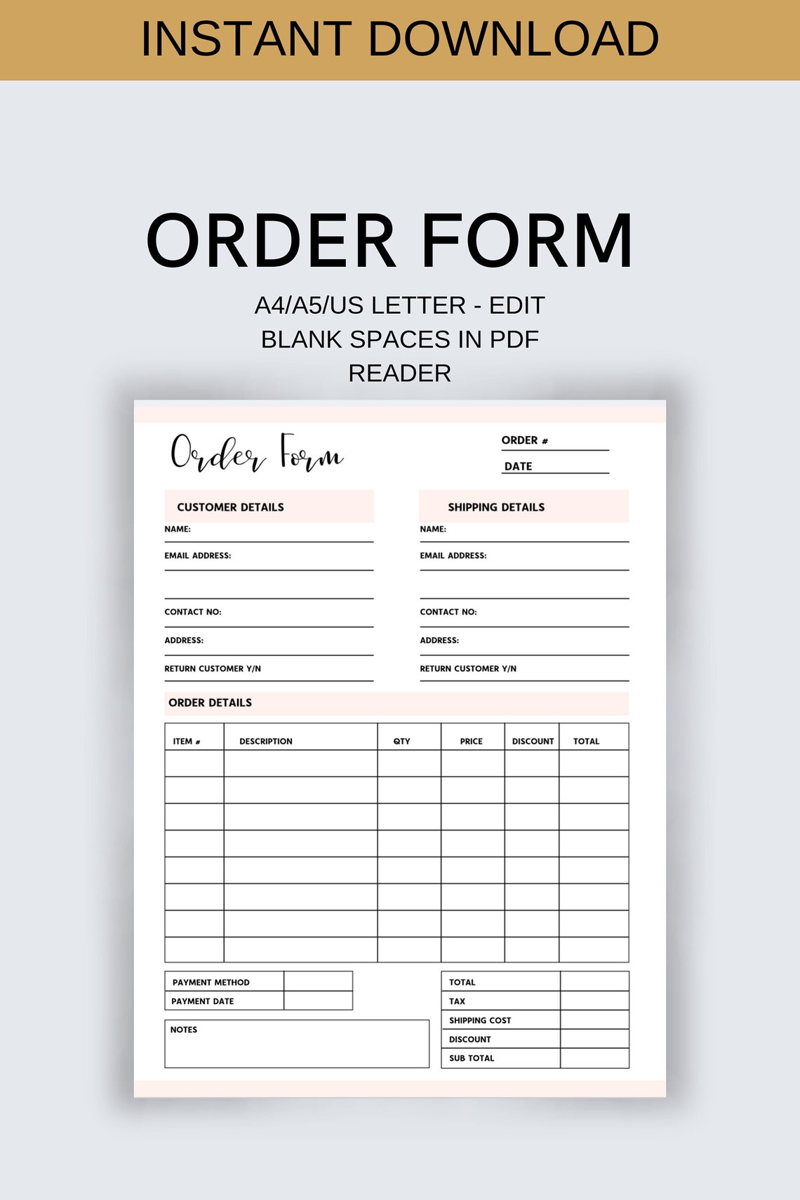 Order Form Small Business Form Business Order Form Etsy