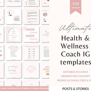 Wellness coach templates, Wellness Instagram post templates, Instagram Canva templates coaches, Health coach template, Wellness quotes Canva