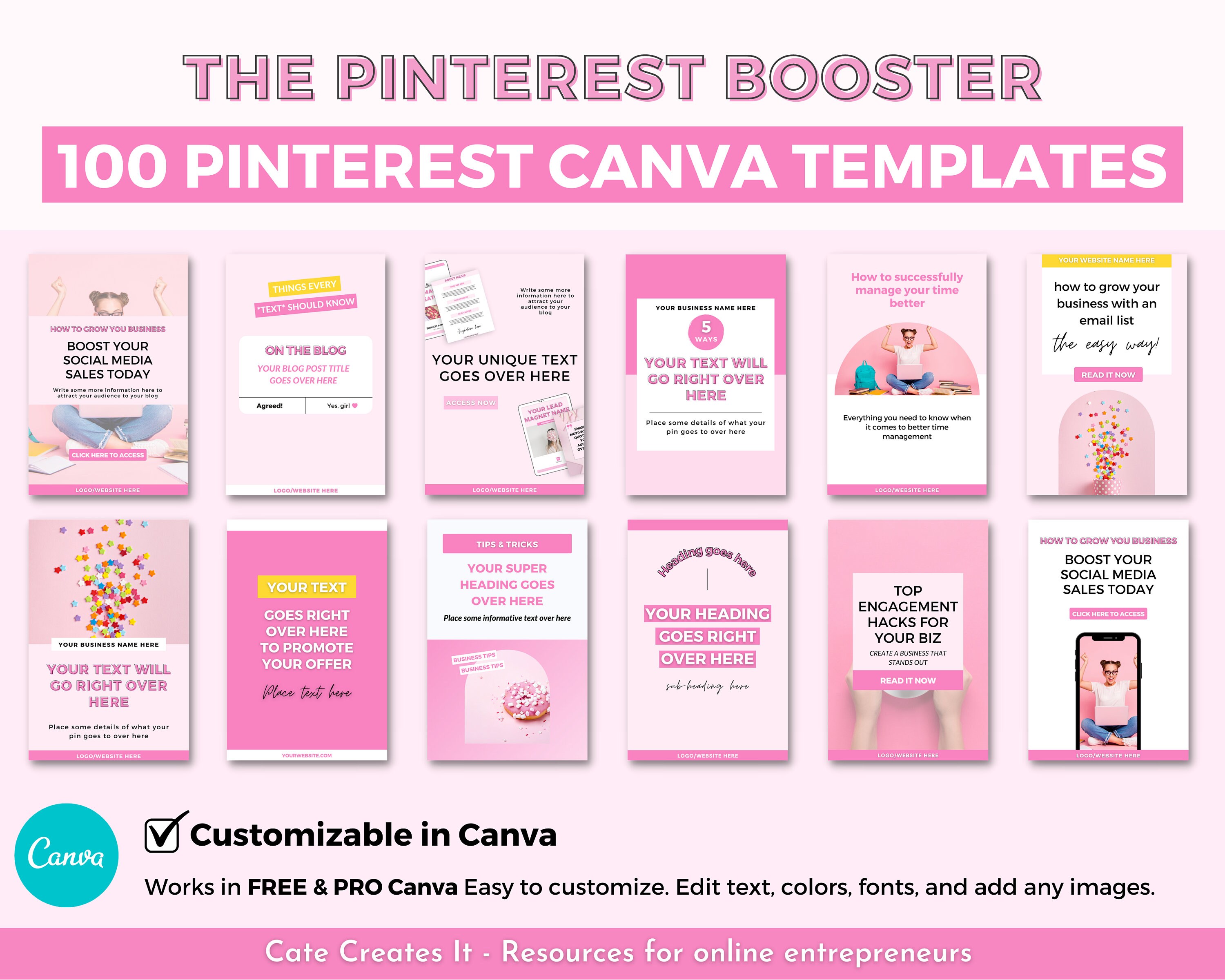 Pinterest Templates Canva, Canva Pinterest Pink, Pinterest Coaches ...