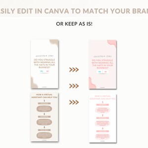 K&ouml;nnte beinhalten: Eine rosa und braune Infografik mit dem Text "Haben Sie Schwierigkeiten, alle H&uuml;te in Ihrem Unternehmen zu tragen?" und "Wie ein virtueller Assistent Ihnen helfen kann". Die Infografik listet drei M&ouml;glichkeiten auf, wie ein virtueller Assistent bei Gesch&auml;ftsaufgaben helfen kann: "Texten", "Buchhaltung" und "Social Media".