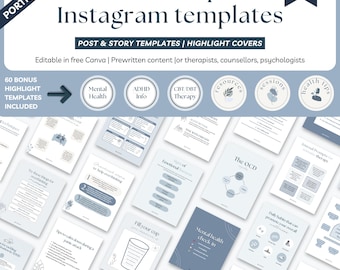 Therapist Instagram Templates, Social Media Bundle (Canva)