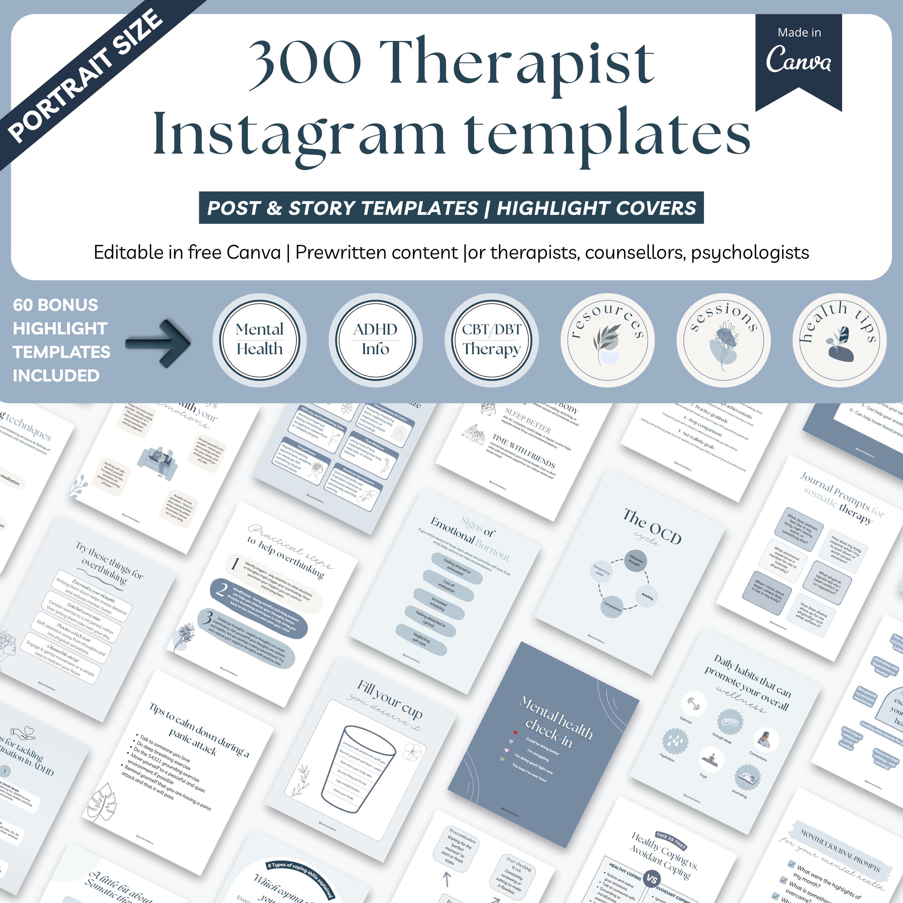 Therapist Instagram Templates, Social Media Bundle (canva) - Etsy